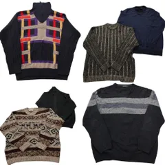 古着卸 まとめ売り イタリア製 セーター 6枚セット (メンズ XL /2XL ) ライン Vネック クルーネック 総柄 マルチカラー 中古 古着 NC3448