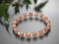天然オレンジ・ムーンストーンAAA 8mm ボタンカット水晶(平珠水晶)AAA 3×6mmブレスレット/天然石