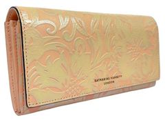 未使用 アウトレット品 キャサリンハムネット 長財布 型押し 花柄 ナデシコ レザー ナディシュ サーモンピンク ピンク 財布 二つ折り KHP435　KATHARINE HAMNETT