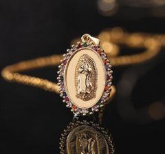 新品 ブロンズ銅 ネックレス ゴールド マリア カラーＣＺ ロザリオ