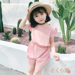 女の子 セットアップ フリル トップス ノースリーブ ブラウス ショートパンツ 点セット 袖フリル 無地 夏 ガーリー ナチュラル かわいい シンプル 韓国HZQ115
