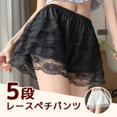 5段レースペチパンツ【見せパン専門店】ショート丈 レディース フリルパンツ スカート下に履くインナー オールシーズン オーバーパンツ 白/黒 ペティコート 春夏 制服 新学期 コスプレ サラッとした着心地 肌にペッタリくっつかない ゴルフ スコート