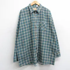 XL/古着 長袖 フランネル シャツ メンズ 90s 大きいサイズ ロング丈 コットン 青緑系他 チェック 25sep25 中古 トップス