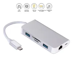 MacBook用 USB-C 6in1 LAN&カードリーダー&USB3.0×2ポート ハブ付 &GIGAbit LAN&Cメス給電ポート付 1000Mbps ギガビット 有線LAN シルバー