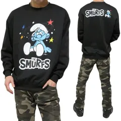 スマーフ/キャラクター トレーナー メンズ 薄手 服 長袖 オーバーサイズ グッズ THE SMURFS 長袖 キャラクター ブラック