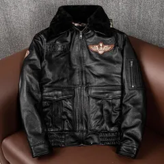 新品未使用h メンズ 本革 レザージャケット 头层牛皮 翻領 フライトジャケット 加棉 大きいサイズ 秋冬 ブラック / ブラウン S-6XL