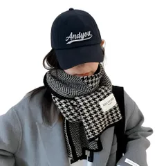 [レグエイト] マフラー レディース ニット ストール リブ編み チェック 千鳥格子 防寒 秋 冬 ポリエステル ブラック ベージュ おしゃれ (千鳥柄ブラック) [千鳥柄ブラック]