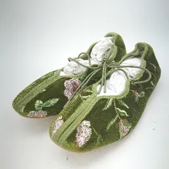 ◇ Θ◎●未使用● merry jenny メリージェニー flower刺繍 リボンフラットシューズ サイズM グリーン レディース E  【1501230043939】のサムネイル