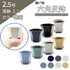 【未使用】ミニ盆栽鉢 2.5号 六角反鉢 懸崖 小鉢 瀬戸焼 深型 陶器 約7センチ黒 白 青 黄 水色 アイボリー 緑 七色 山野草 多肉 アガベ 塊根 小さい 植木鉢 うめきち盆栽用品店
