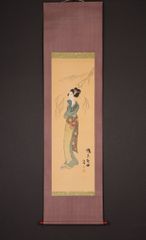 ddr1145 美品 掛け軸 竹久夢二作 美人図「鴨東夜曲」大正ロマン 詩人 岡山の人