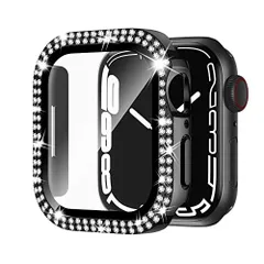 41mm Series 987_01-ダブルダイヤ ブラック Adepoy コンパチブル Apple Watch ケース 41mm キラキラ アップルウォッチカバー Series 987 保護フィルム付き ダブルダイヤモンド ピカピカ Apple Watch