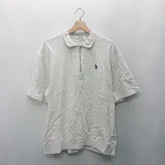 ◇ Θ U.S. POLO ASSN. ハーフジップ ヘビーウェイト天竺素材 長袖 ポロシャツ サイズ L ライトグレー系 メンズ E  【1410290071656】