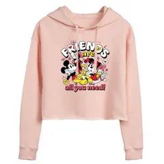 【送料無料】 ディズニー レディース Tシャツ トップス Disney's Mickey Mouse & Friends Juniors' Cropped Hoodie Pink