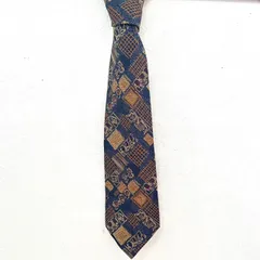 (^w^)b ダーバン Durban パネル柄 アート調 ネイビーブルー シルク 日本製 ネクタイ メンズ レディース ユニセックス 総柄 オシャレ かっこいい かわいい 70s80s90s ビンテージ レトロ 昭和