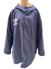 11314-01-05★90s adidas アディダス デサント製 裏ボア ナイロンコート ビッグロゴ ネイビー Lサイズ相当 ADS-8702 ヴィンテージ★