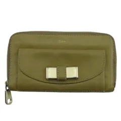 【X'masセール★30%OFF】クロエ Chloe 長財布ロゴ リリィ（メタルリボン付き） ライトカーキ×ゴールド レディース 中古 最大30％OFF☆年越しセール】クロエ Chloe 長財布 ロゴ リリィ（メタル