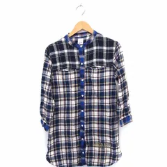 nitte and emago ワンピース シャツ チェック 長袖 ひざ丈 コットン 綿 M-L ブルー 青 ホワイト 白 /FT32