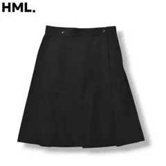 【美品】 マーガレットハウエル MARGARETHOWELL エムエイチエル HML． ウールサージ ラップ スカート ひざ下丈 2 ブラック レディース ♪ レディース ♪