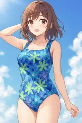 H177NANNO♪ビビッド花柄デザインレトロな女子ワンピース水着♪海やプールや撮影用にも♪サイズ９M