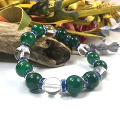 緑瑪瑙&水晶 パワーストーン ブレスレット 天然石 12mm （ブルー）メンズ・レディース　男性 [j]・女性　数珠ブレス　開運 [j]