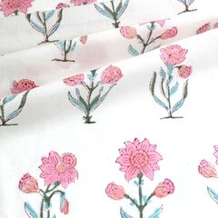 インド ブロックプリント生地 [50cm単位切売] サンガネリ 水仙 ピンク MT 花 フラワーIF0243
