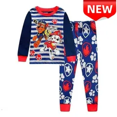 ✨新品✨パウパトロール 子供パジャマ 長袖 上下セット 男の子 綿100% ルームウェア 部屋着 キッズ 100 110 120 130 キャラクター ボーイズ ネイビー 紺色 ストライプ 消防士 警察犬 コットン キッズパジャマ 長袖パジャマ 贈り物