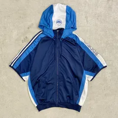 90年代 adidas アディダス 半袖 ジャージ トラックジャケット フード付き トレフォイルロゴ メンズXL相当 【SS2506】