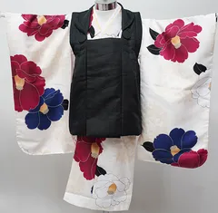 七五三 三歳 女児 被布コート 着物 長襦袢 3点セット 黒色×アイボリー 伊達衿縫い付け済 祝着 お仕立て無料 NO250922-3