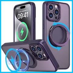 【在庫処分】Smorniy iPhone 14 Plus/ 15 Plus 用 ケース 縦横両対応【MagSafe対応・多機能360度回転スタンド】 米軍MIL規格耐衝撃 リング付き 指紋防止 アイフォン15プラス ケース 車載ホルダー 薄形半透明 マット感