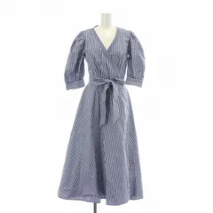 ポロ ラルフローレン POLO RALPH LAUREN フレアワンピース ギャザー ラップ 巻き ミモレ ロング 五分袖 パフスリーブ Vネック ギンガムチェック柄 2 青 ブルー /BB