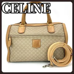 CELINE セリーヌ マカダム ボストンバッグ ハンドバッグ ヴィンテージ レディース ベージュ ブラウン PVC レザー 鞄 かばん バッグ 旅行 通勤 ロゴ ブランド 人気 おしゃれ 上品 エレガント ショルダーストラップ付