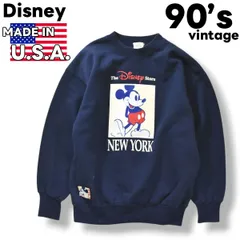 90sヴィンテージ USA製 ディズニー Disney ミッキーマウス 裏起毛 スウェット トレーナー M ネイビー メンズ