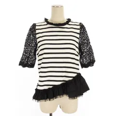 チョノ CHONO 袖レース ボーダー フリル カットソー 五分袖 切替 アシンメトリー F 黒 白 ブラック ホワイト /ES ■OS