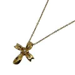 ミキモト MIKIMOTO リボンクロス ネックレス K18YG ジュエリー