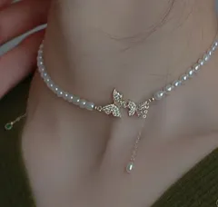 蝶とバロックパールのネックレス tn24552 ブライダル  パーティー