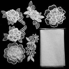 新品 sempiterno 人気レース生地 刺繍花 花と蝶のパターン 縫製 DIY 服 工芸品の装飾 パッチ アップリケ モチーフ バッグ 靴 帽子 飾り アクセサリー (（ホワイト 6個セット②）)