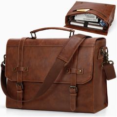 Men's Business Bag, Messenger Bag, Vintage PU Leather Laptop Briefcase, Large Laptop Bag, Satchel Bag, Computer Shoulder Bag, for Office, Business, Travel, College, Brown, Black