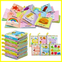 Dr.Rapeti 赤ちゃん布絵本 ベビー布おもちゃ 日本語 イングリッシュ 二ヶ国語 6冊セット カシャカシャ音出る 鳴る笛 柔らかい 洗える お風呂に入れる 早期知育玩具 育児サポート 出産祝い プレゼント ベビー 赤ちゃん 幼児向け