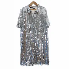 ザラウーマン ZARA WOMAN スパンコール シャツワンピース スキッパー 半袖 ミニ L 銀 シルバー /T2