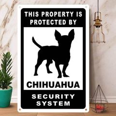 雑貨【 Chihuahua チワワ 】 Dog ドッグ 犬 メタルポスタ― Security セキュリティー 警告 ヤードサイン メタルプレート ブリキ看板 -1のサムネイル