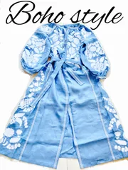 Vyshyvanka Boho Dress Sky Blue