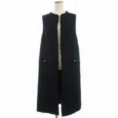 ネミカ NENIKA 美品 ロングベスト ジレ ツイード フリンジ フェイクパール装飾 1 黒 ブラック
