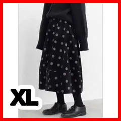 XL ドット　スカート　ブラック　個性的　コーデュロイ　レトロ　ブラック　ミモレ丈　カジュアル