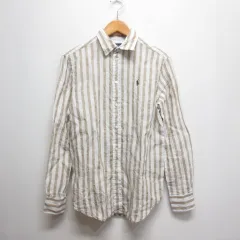 ポロ ラルフローレン POLO RALPH LAUREN 美品 ストライプ柄 麻リネン 長袖 シャツ ポニー刺繍 XS 白×茶 正規品