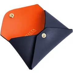 大人でスマート レザー 女性 牛革 収納 15枚 カード入れ 大容量 1枚革を折り重ねる レディース ネイビーオレンジ 名刺入れ カードケース [MALTA]