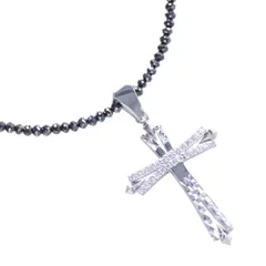 18金 ネックレス メンズ プラチナ ブラックダイヤモンド 20カラット 44cm K18WG ダイヤモンド クロスペンダント セット ホワイトゴールド 刻印入り 鑑別書付き
