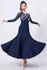 新品 未使用  新作 スタンダード花柄ワンピース★ストレッチ素材の練習着 社交ダンスドレス ラテンダンス衣装 レッスンウェア ステージ衣装