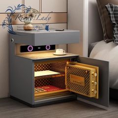 ベッドサイドテーブル金庫統合ホームスマート充電式ロックボードシンプルモダンベッドルームサイドキャビネット隠し収納ボックス金庫
