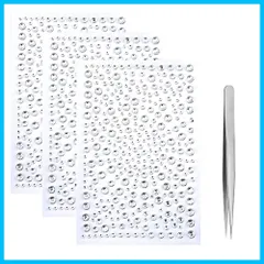 ジュエリーシール 白色 円形 4枚セット 自己粘着性 ダイヤモンド デコパーツ 