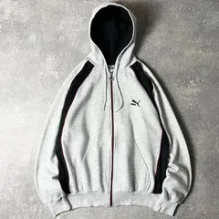 80s PUMA 2トーン 切替 フルジップ スウェット フード パーカー M / 80年代 ビンテージ プーマ トレーナー ワンポイント ロゴ